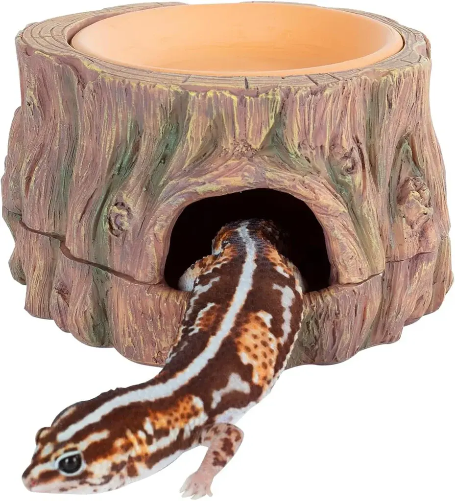 ReptiZoo REPTIZOO RZ-EHR29S Cachette 3 en 1 en souche d'arbre avec humidificateur et bol d'eau en céramique