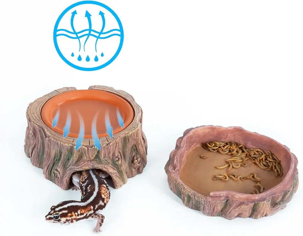 ReptiZoo ReptiZoo 3-in-1 Humidifying Tree Stump Hideout with Ceramic Water Bowl