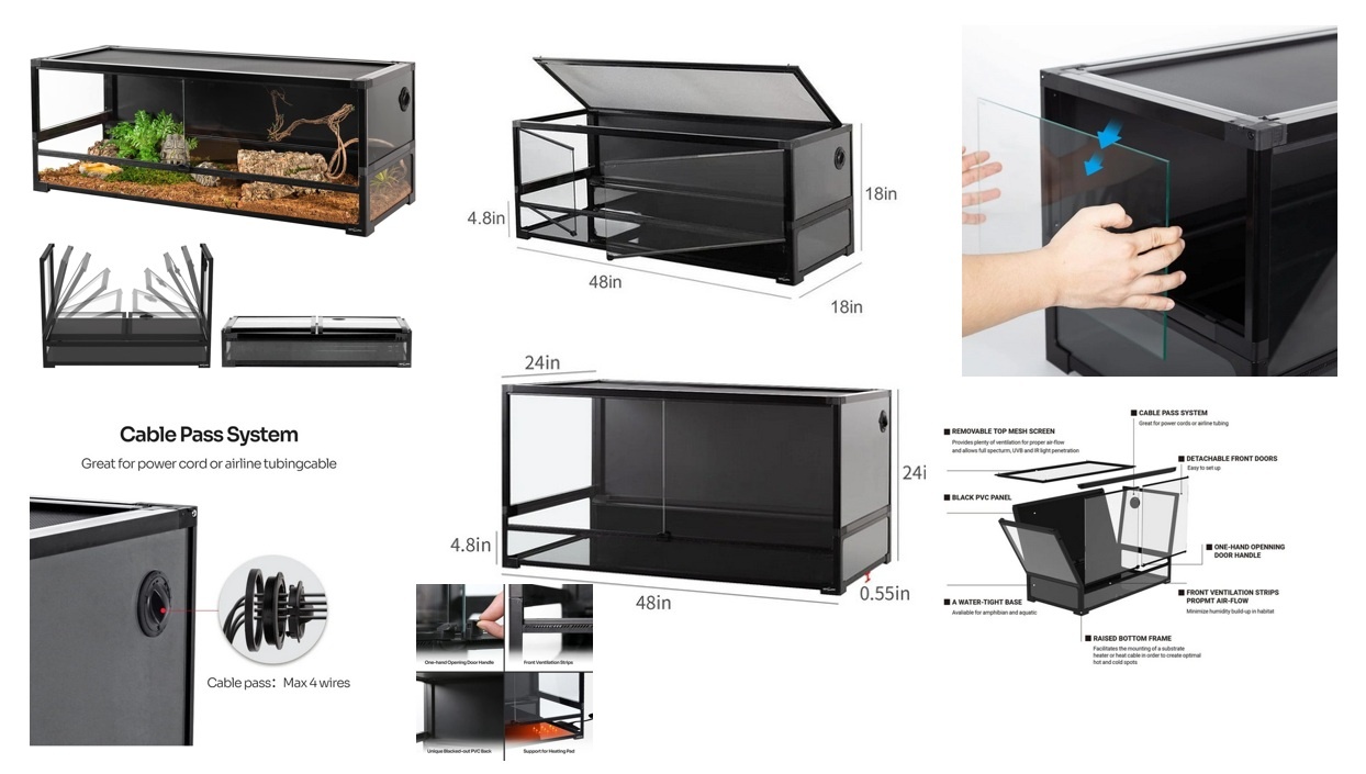 ReptiZoo Easy-Folding Glass Terrarium with PVC Back Panel