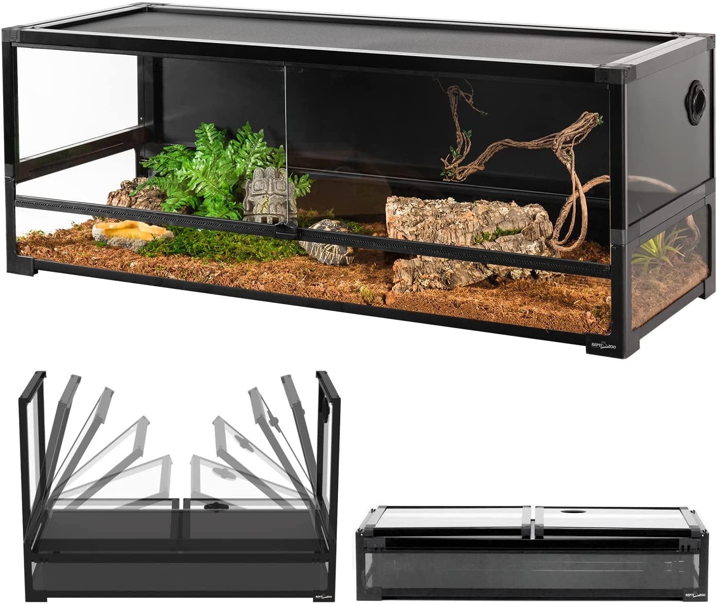 ReptiZoo REPTIZOO Terrarium en verre pliable avec panneau arrière en PVC