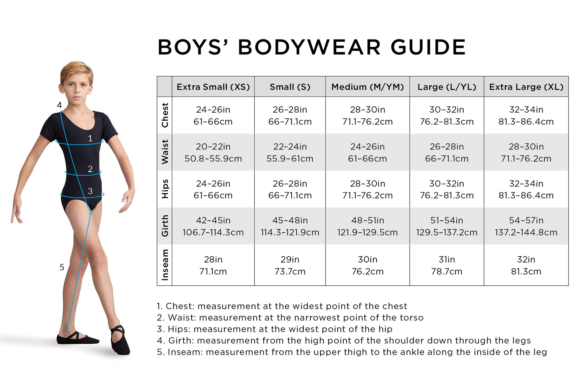 Capezio Boy's bodywear guide