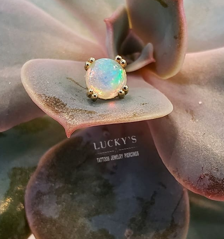 3mm Double Prong Cabochon with White Opal by BLVA