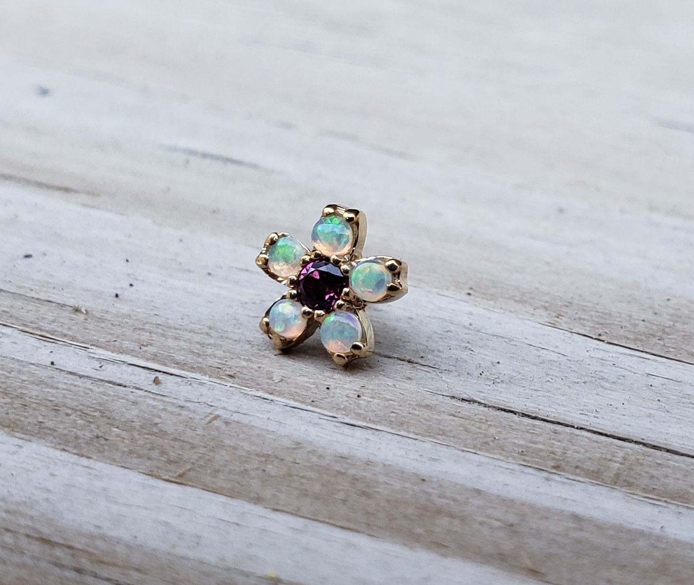 Cherry Blossom with Rhodolite & White Opal  by BVLA