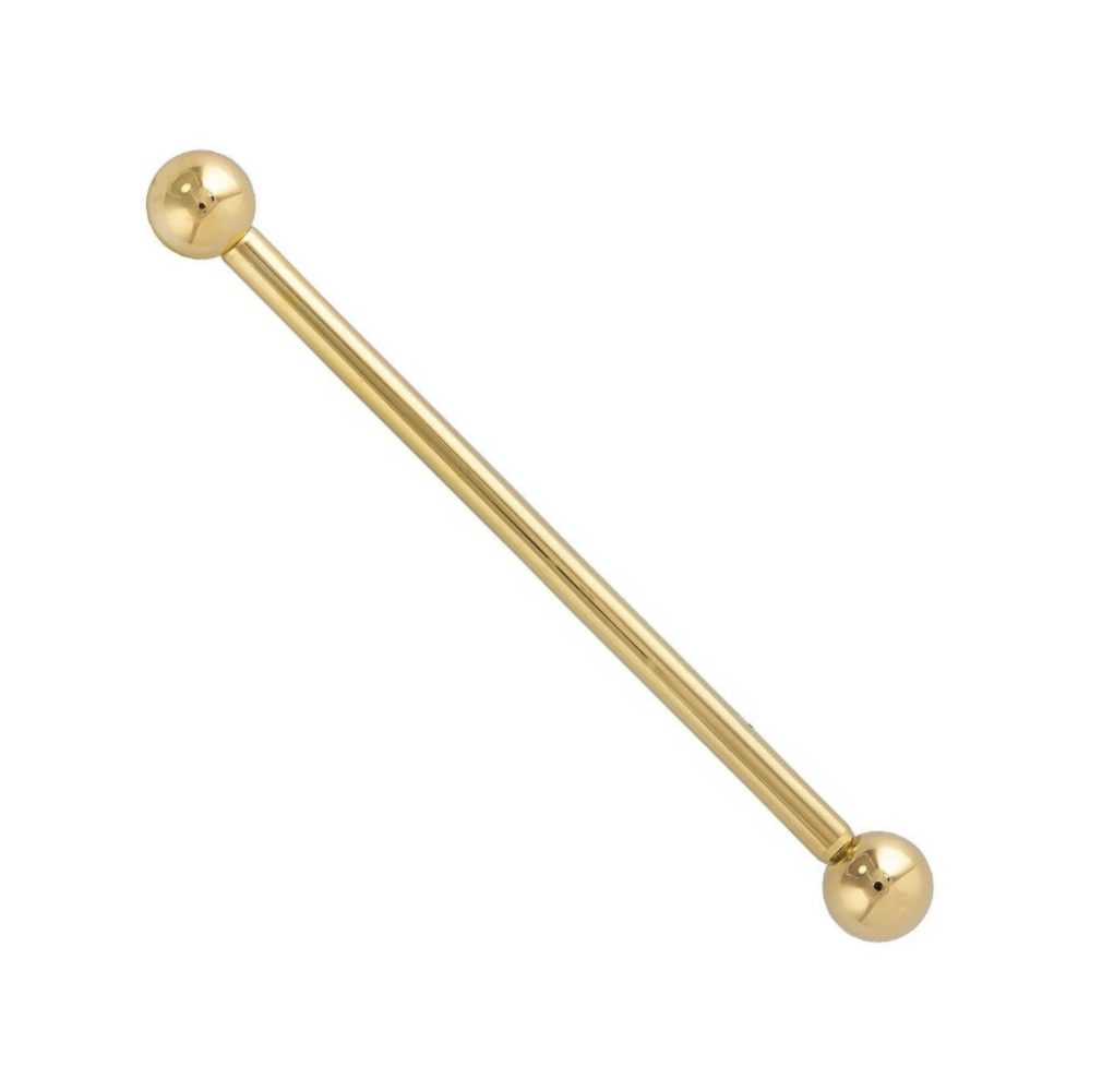 Industrial : 16g 1 & 5/16 Industrial Bar w/ 1/8 beads ( BBi )( Barbell) (yellow gold) (threaded) ( SBB16-1 5/16-1/8 )