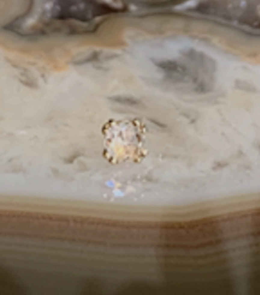Double Prong Stone ( yellow gold ) ( white diamond ) ( rose cut ) ( 4mm ) ( threadless ) (#16-0253-300-DIARC)