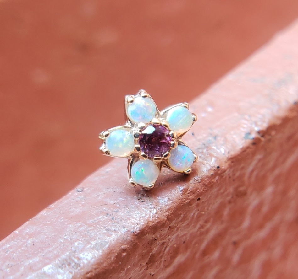 Cherry Blossom with Rhodolite & White Opal  by BVLA