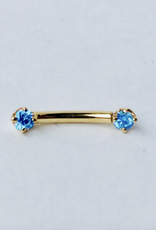 16g 5/16 Curved barbell - Yellow gold - Prong London blue Topaz