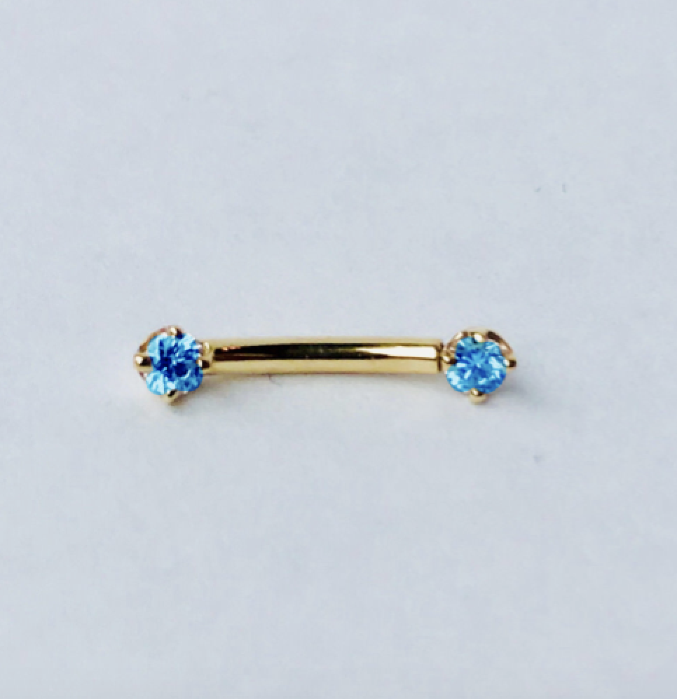 16g 5/16 Curved barbell - Yellow gold - Prong London blue Topaz