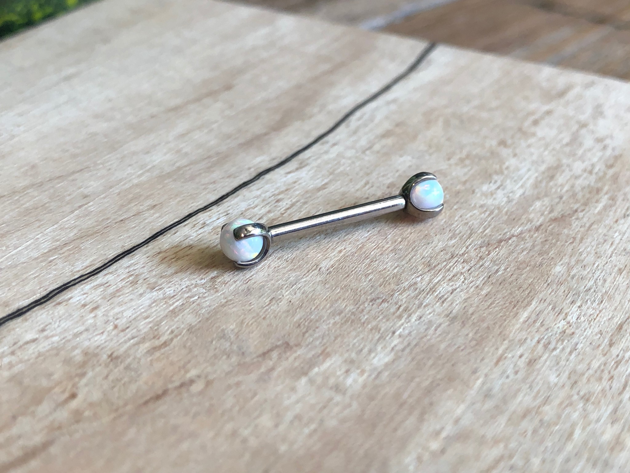Titanium Prong Opal Nipple Bars