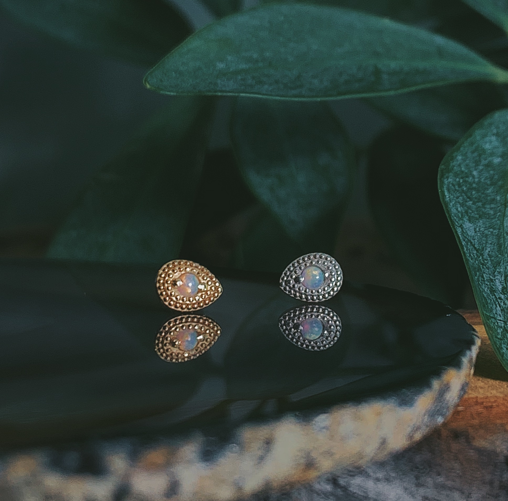 Pear Millgrain with White Opal by Body Gems