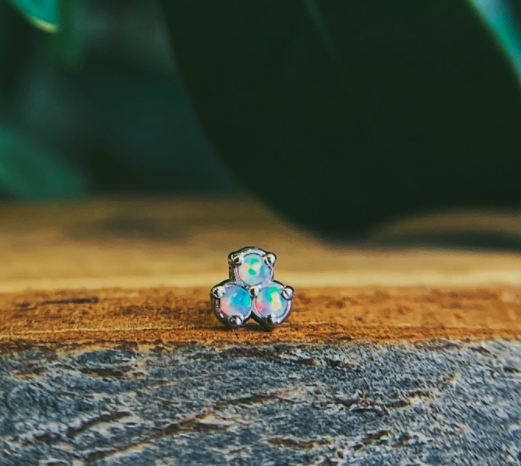 Mini Tri-Prong Clover Cluster with White Opal by Body Gems