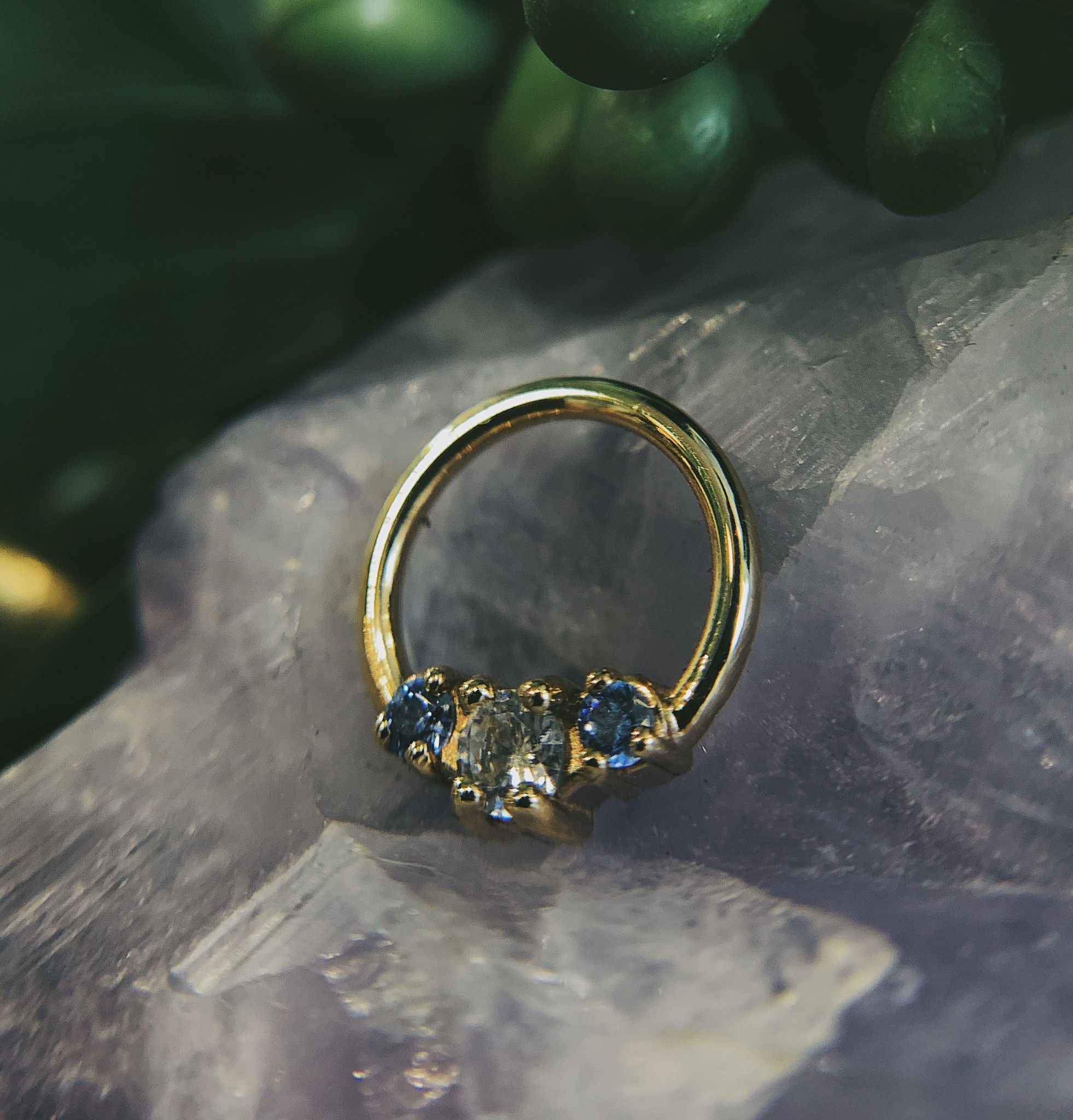 16g 3/8 Ceri Seam Ring with Blue & Clear CZ by Alchemy Adornment