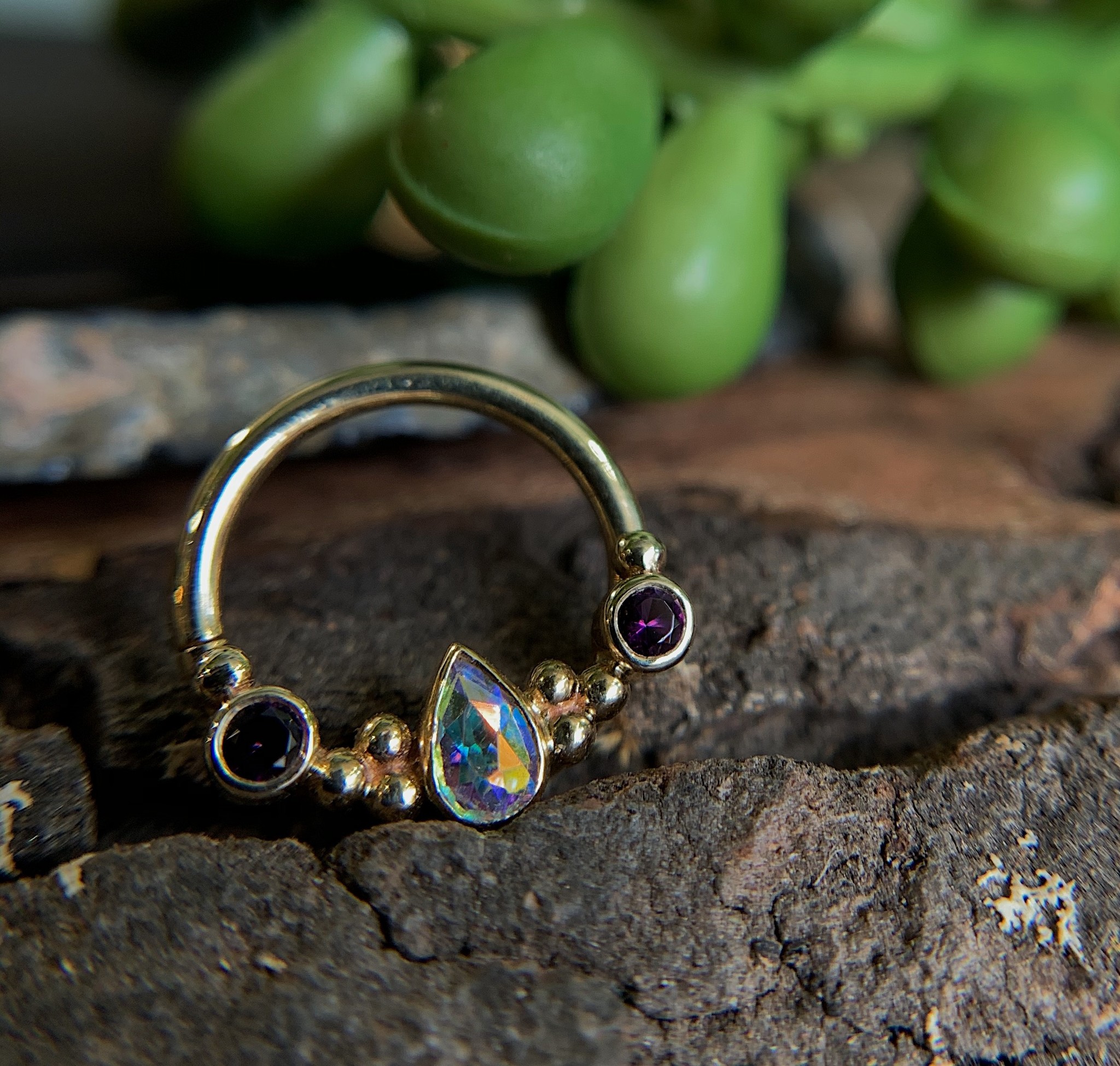 16g 3/8 "Inside Out Eden Pear"  with Mystic Topaz & Amethyst by BVLA