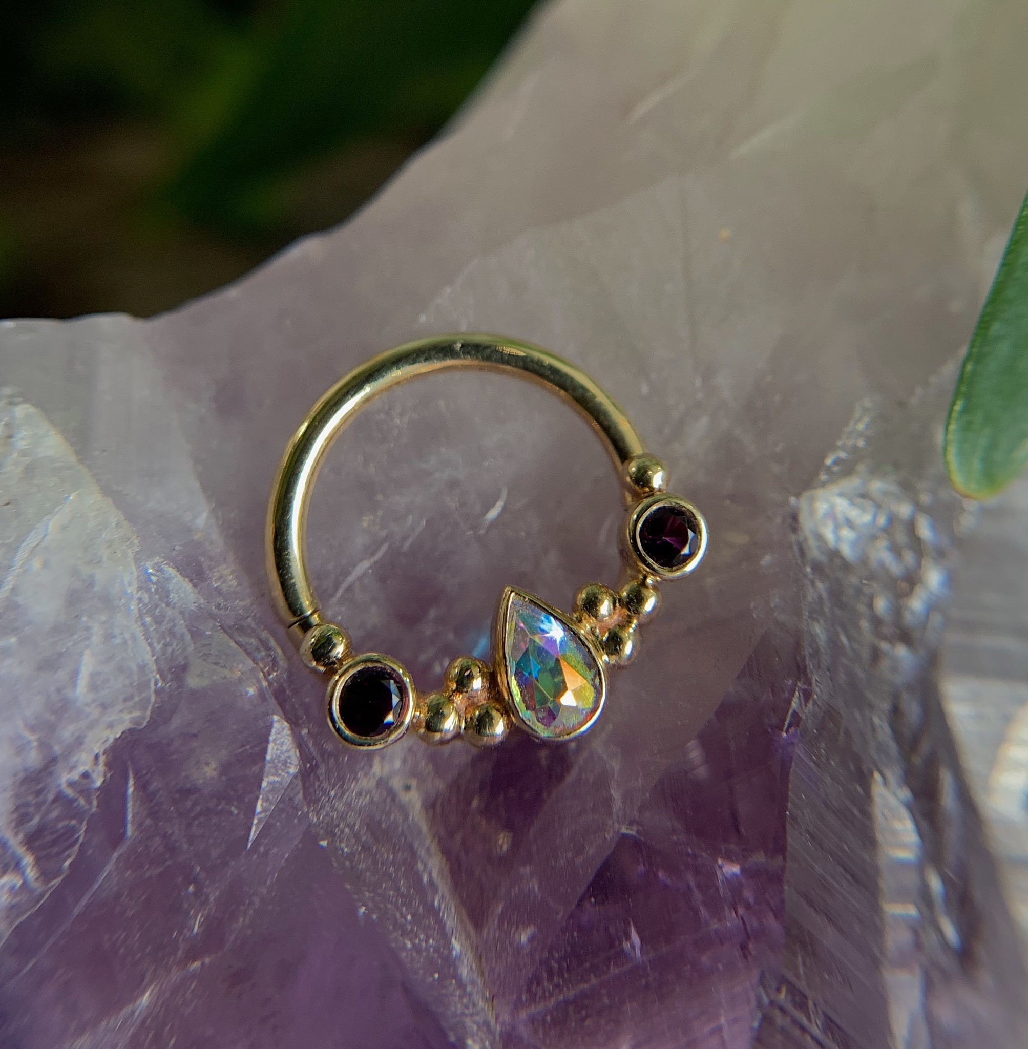 16g 3/8 "Inside Out Eden Pear" with Midnight Topaz & Mercury Mystic Topaz by BVLA