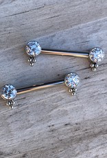 12g 9/16 Beaded Bezel Barbell with CZ