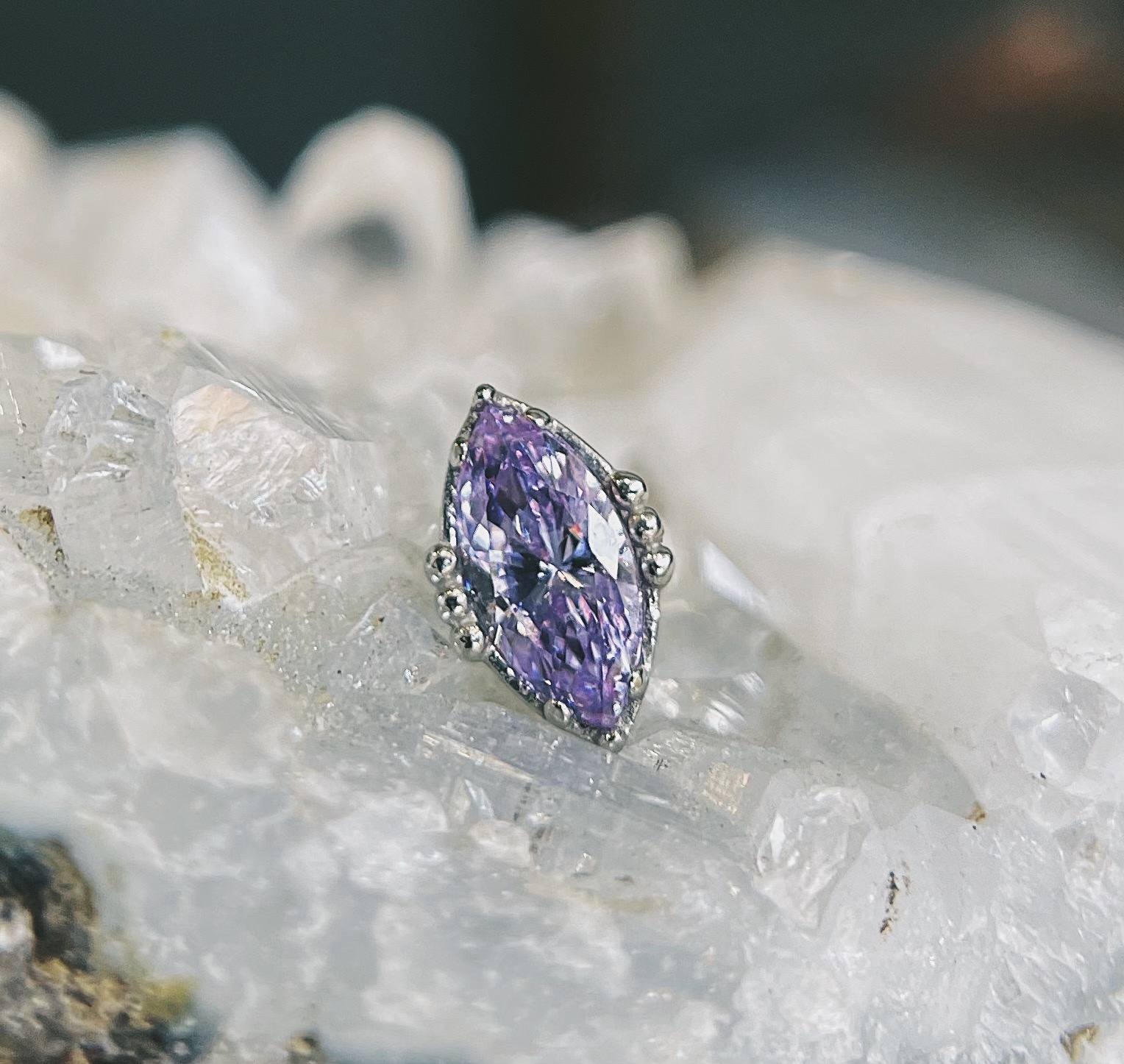 "Lindsey" Marquise End with Violet CZ by Anatometal