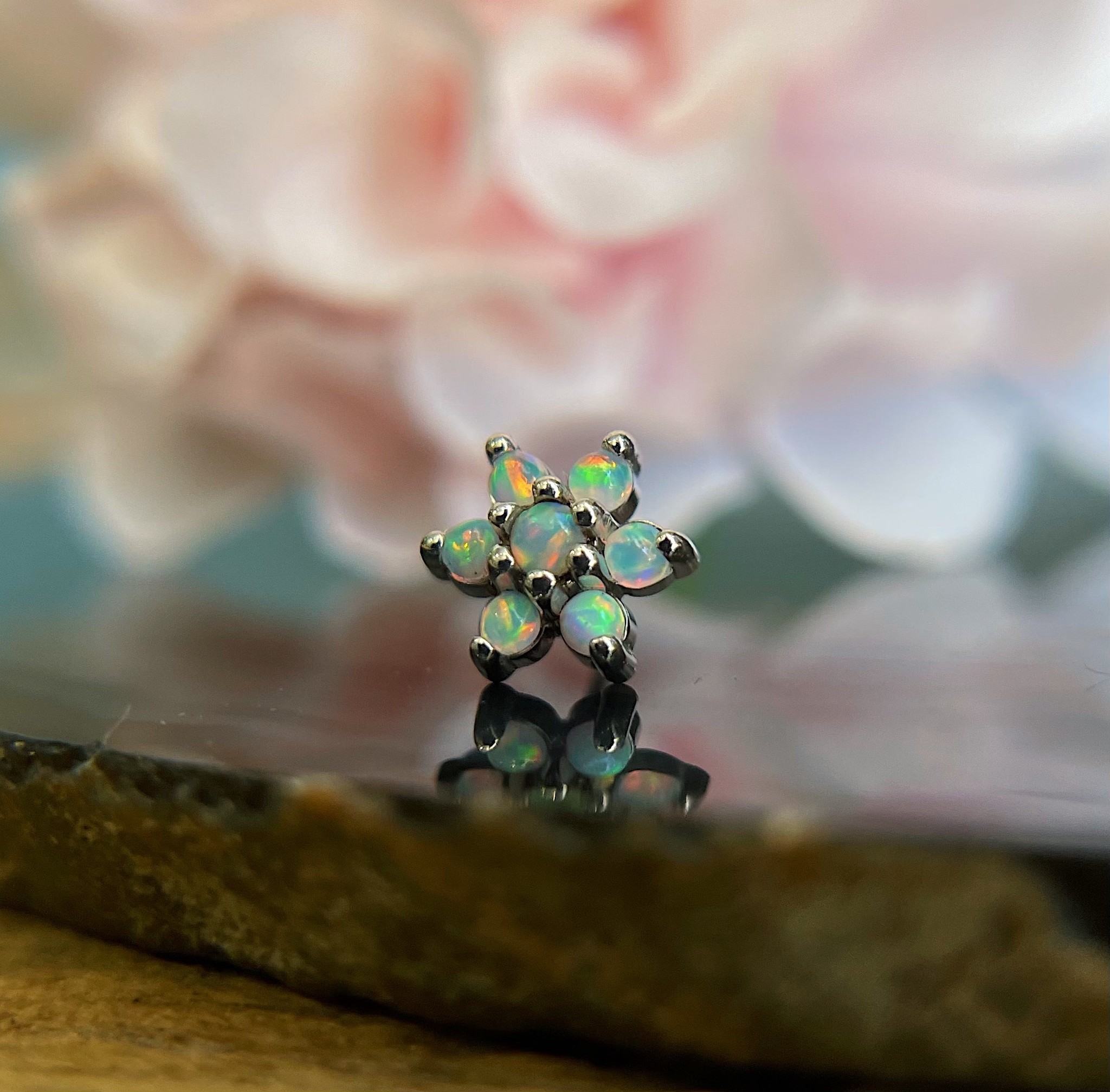 Pointy Flower with White Opals by Body Gems