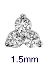 in house lucky line Tri Prong Cluster ( 1.5mm ) ( white gold ) ( clear cz ) ( threadless )