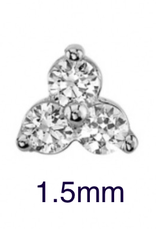 Tri Prong Cluster ( 1.5mm ) ( white gold ) ( clear cz ) ( threadless )