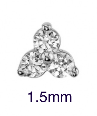 Tri Prong Cluster ( 1.5mm ) ( white gold ) ( clear cz ) ( threadless )