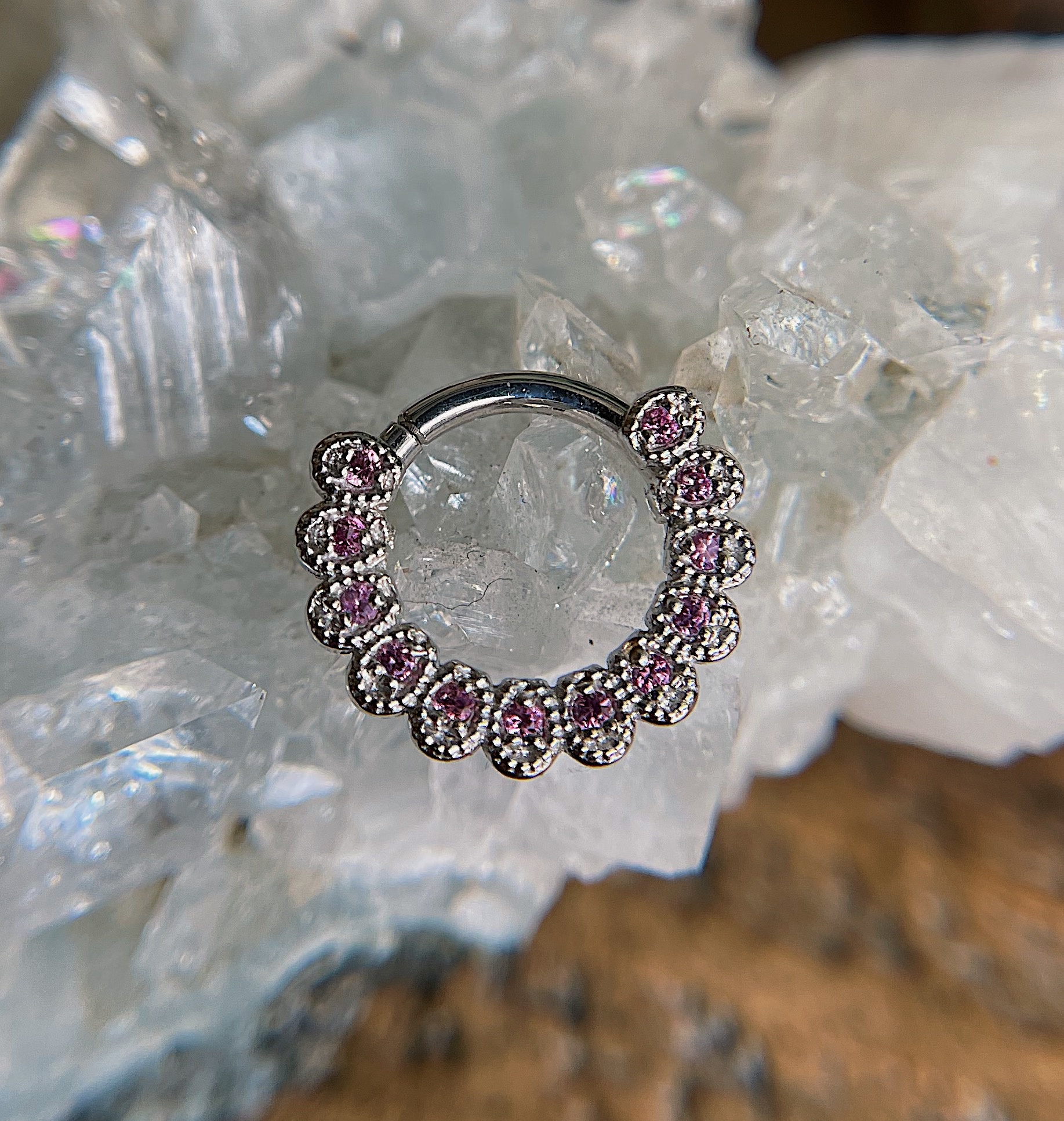 16g 5/16 "Santa Rosa" Seam Ring with Pink CZ by BVLA