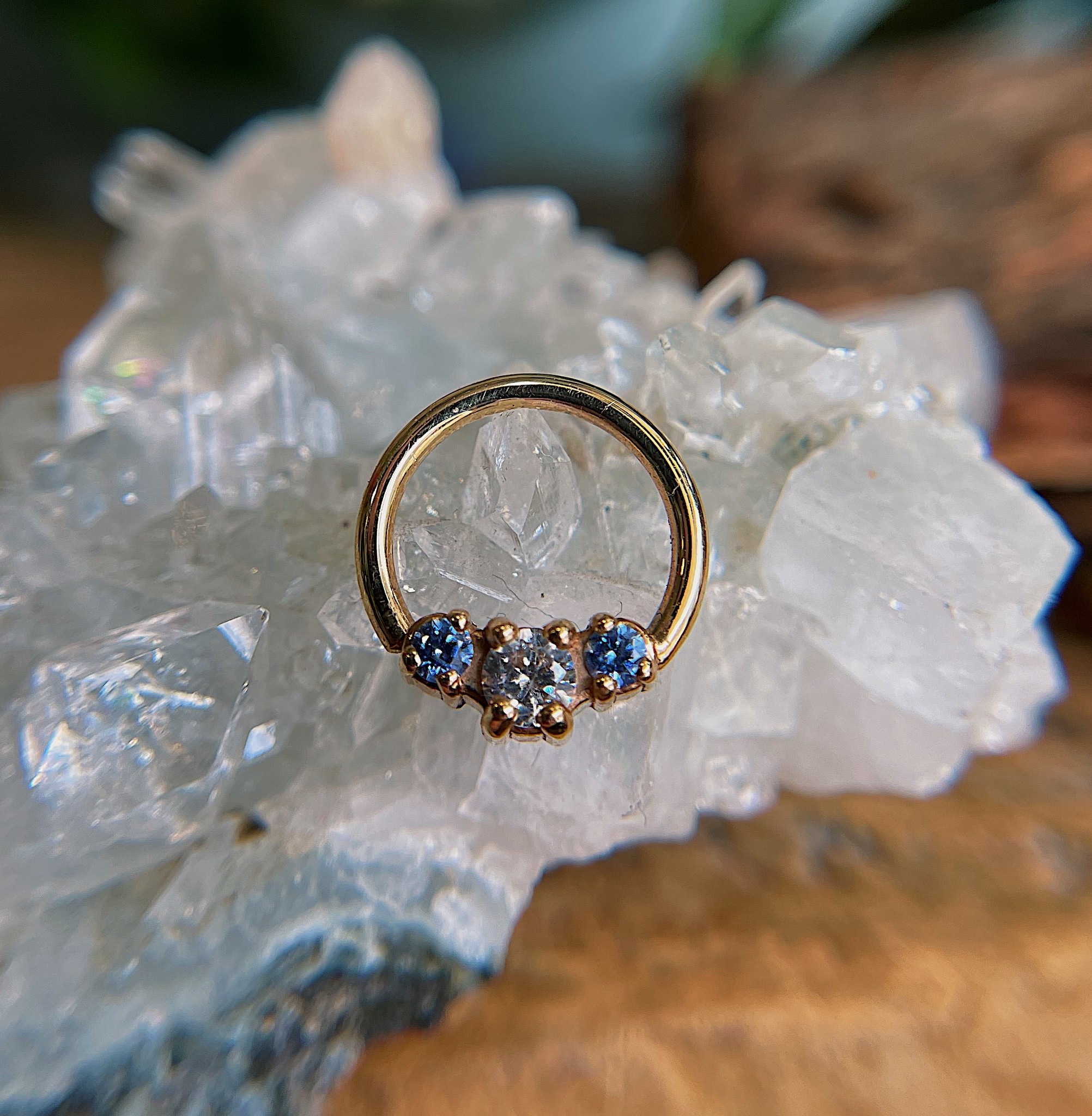16g 3/8 Ceri Seam Ring with Blue & Clear CZ by Alchemy Adornment