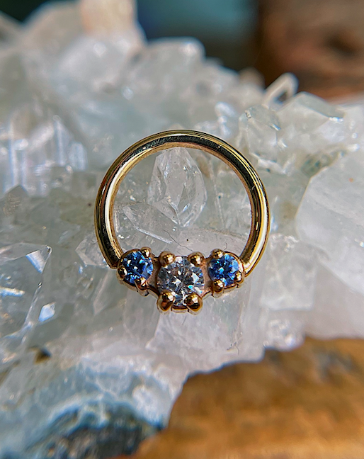 16g 3/8 Ceri Seam Ring with Blue & Clear CZ by Alchemy Adornment