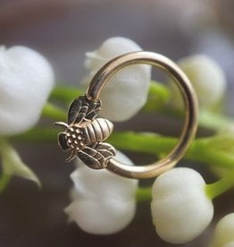 Fixed Bead Ring with Bee |  Solid Gold