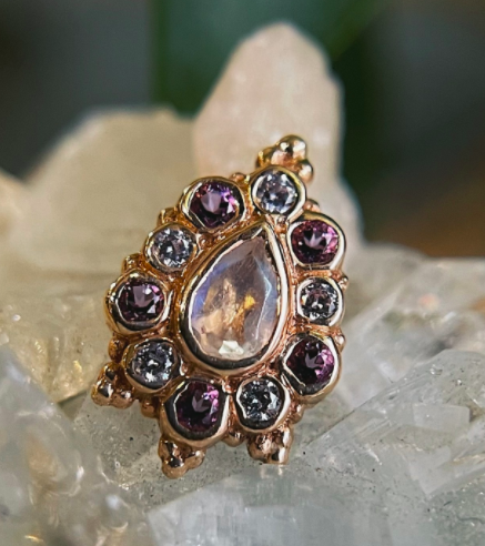 14g Lucy ( rose gold ) ( lavender cz, purple amethyst, moonstone ) ( threaded )