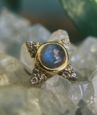 14g & 12g Threaded Desimone by BVLA with Labradorite in Yellow Gold