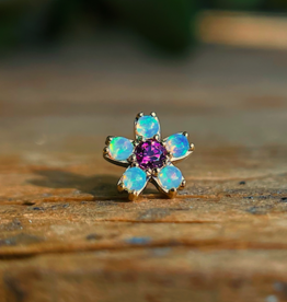 Cherry Blossom | Rholodite & White Opal | Yellow Gold
