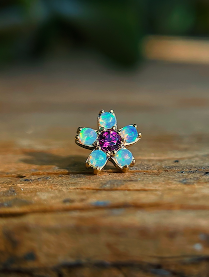 Cherry Blossom with Rhodolite & White Opal  by BVLA
