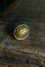"Beaded Round Setting" with Rutilated Quartz Cabochon by Oracle Jewelry