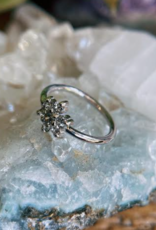 18g 3/8 Vertical "Pointy Flower" Fixed Bead Ring with CZ by Body Gems