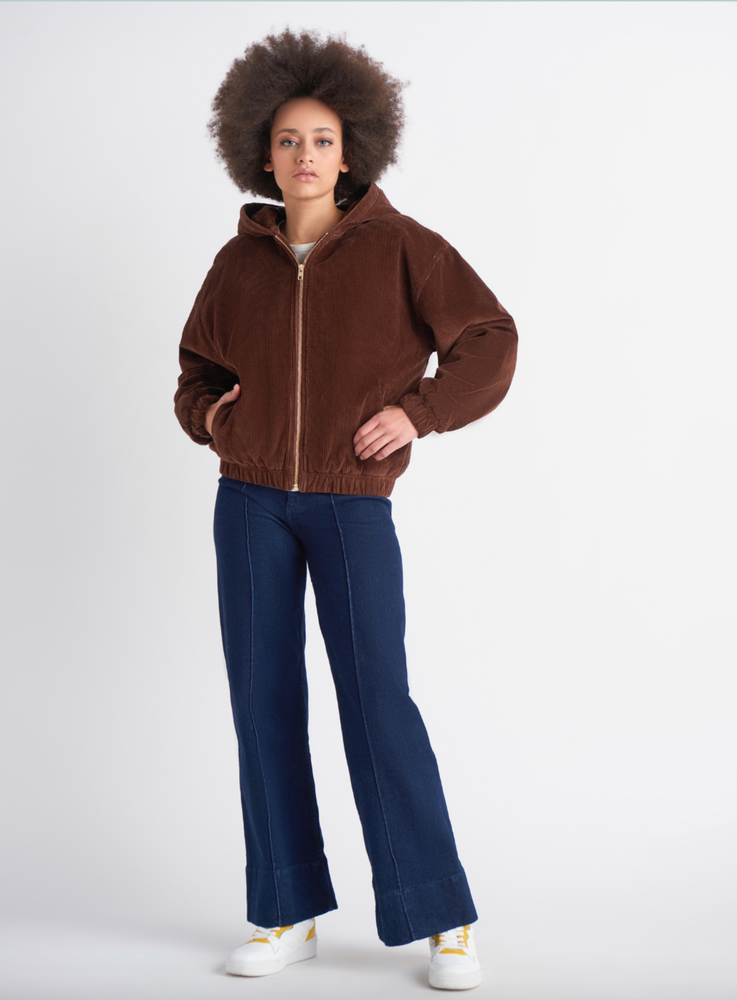 Cord hooded jacket top