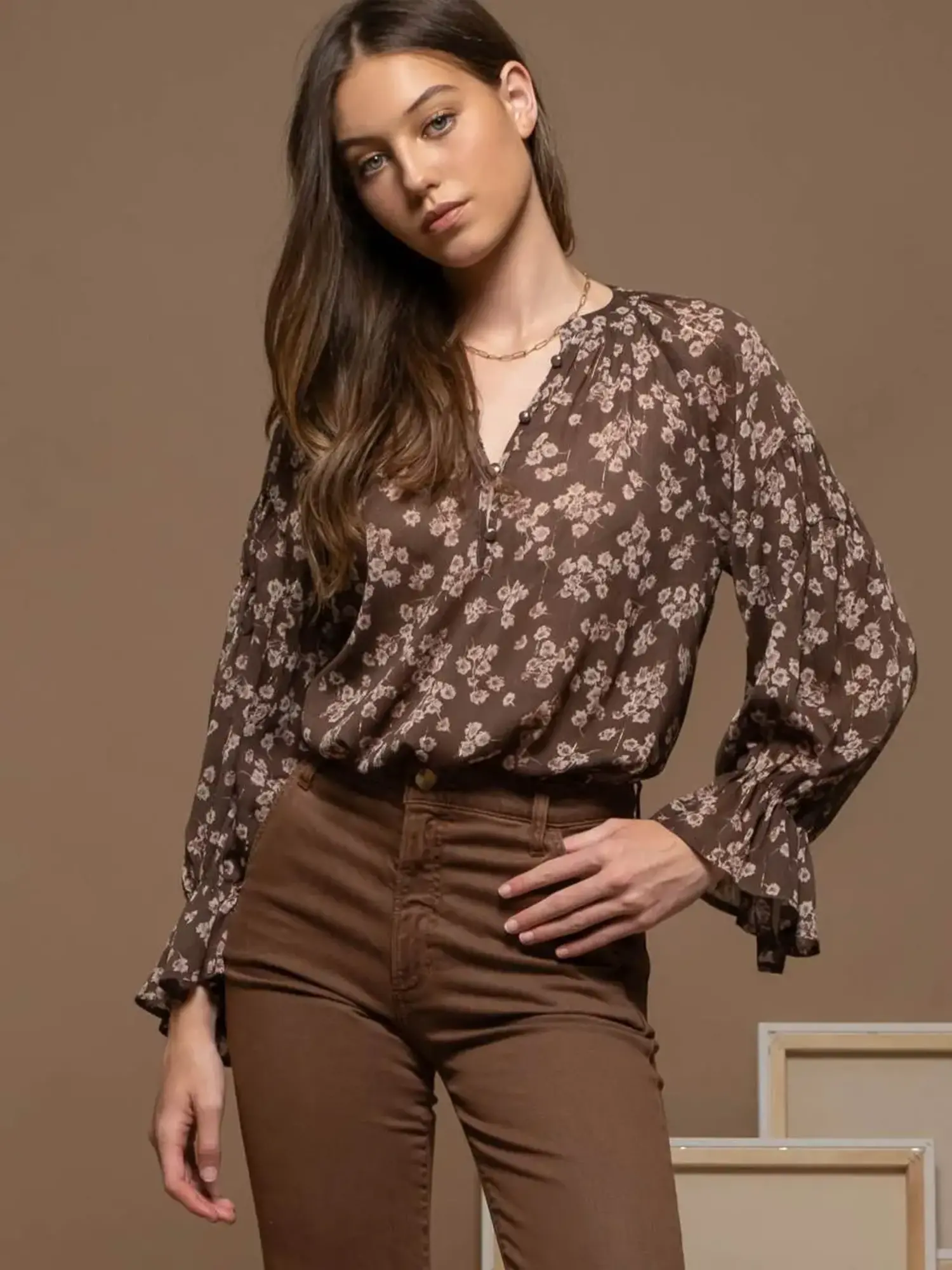 Brown Floral Blouse
