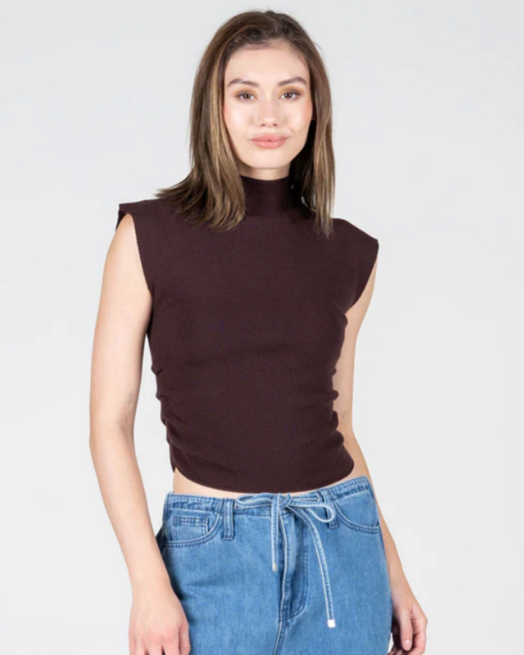 C'est Moi Brown Mock Top