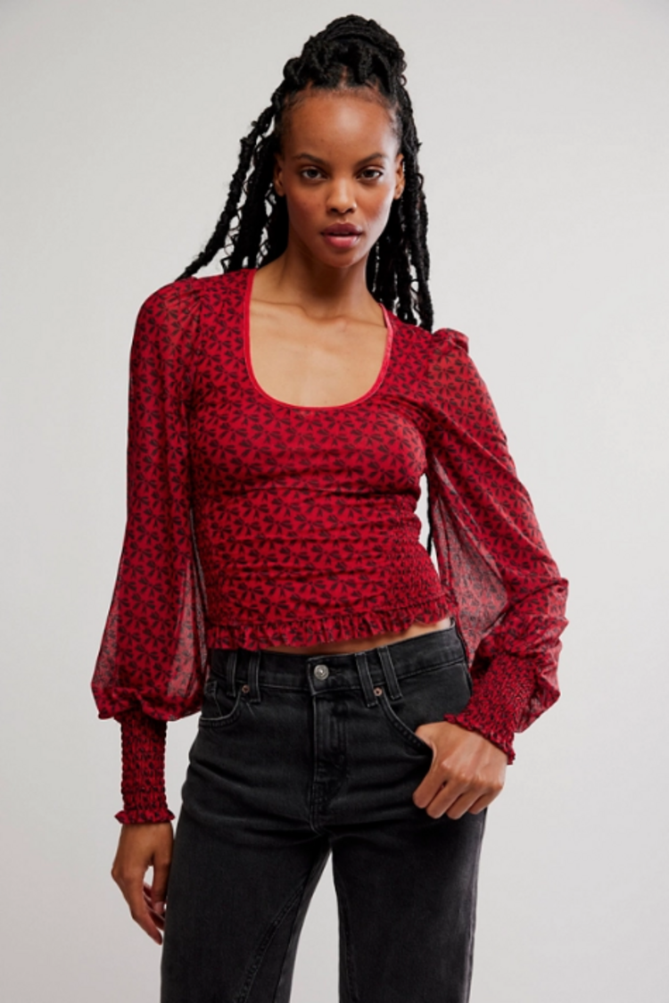 Free People Dottie Bow Top RED