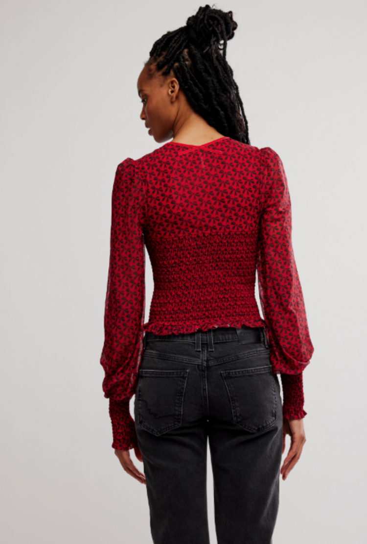 Free People Dottie Bow Top RED