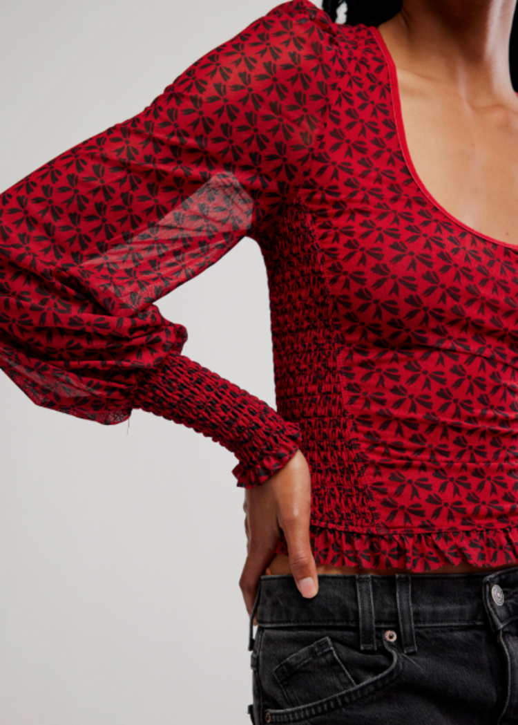 Free People Dottie Bow Top RED