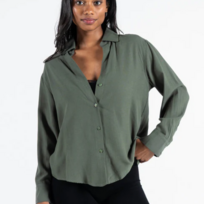 C'est Moi Cotton Linen Blouse Military