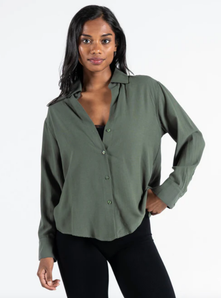 C'est Moi Cotton Linen Blouse Military