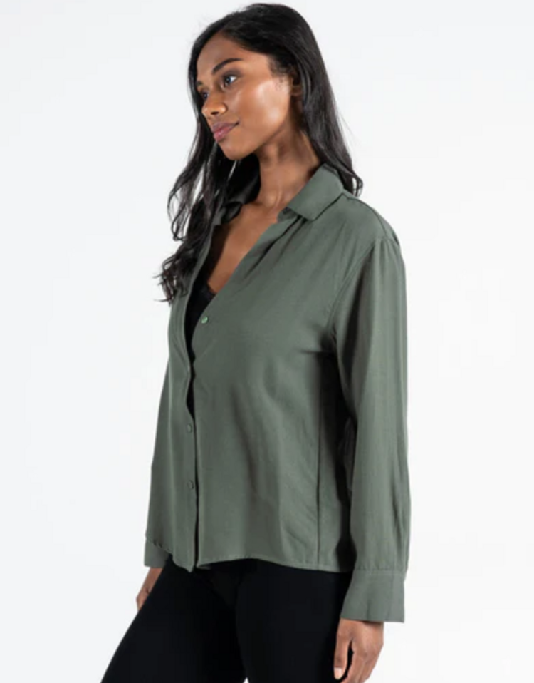 C'est Moi Cotton Linen Blouse Military