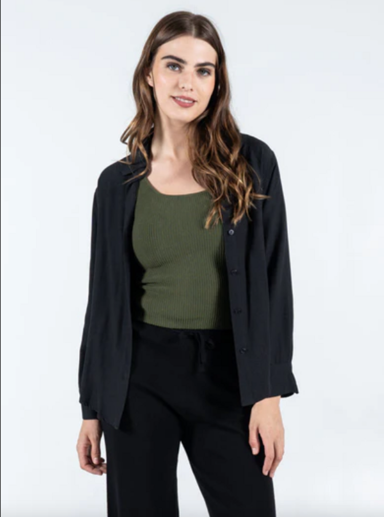 C'est Moi Cotton Linen Blouse Black