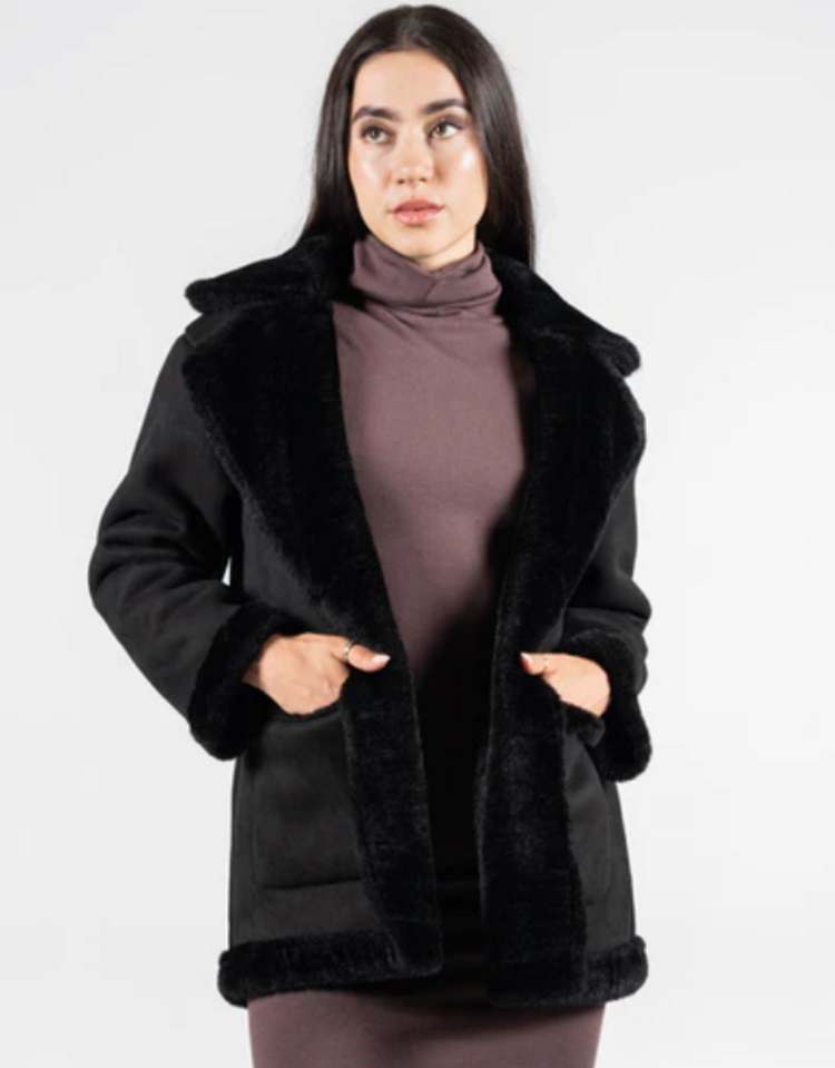 C'est Moi Black Shearling Coat