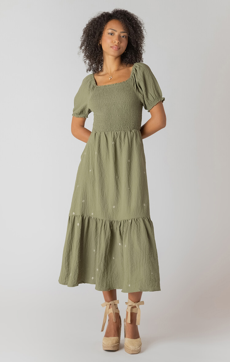 Room 34 Sage Smocked Tiered Dress