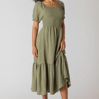 Room 34 Sage Smocked Tiered Dress