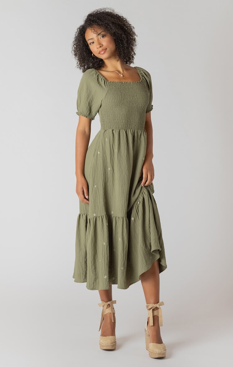 Room 34 Sage Smocked Tiered Dress