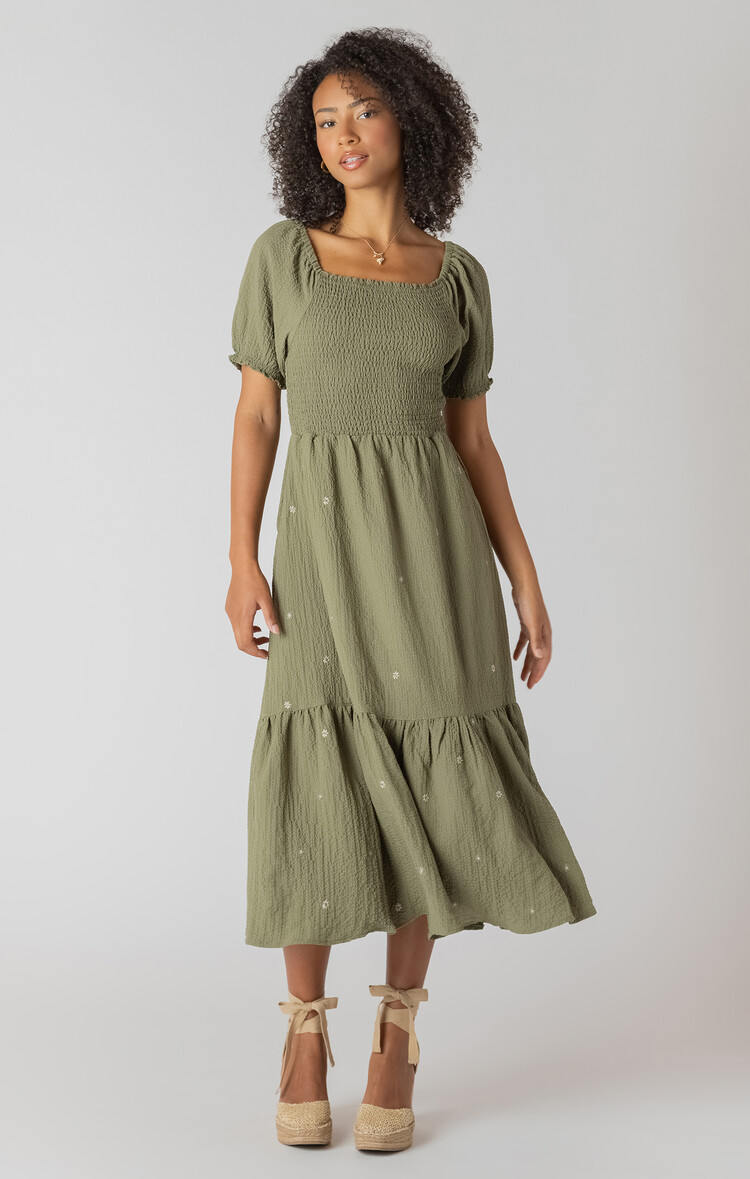 Room 34 Sage Smocked Tiered Dress