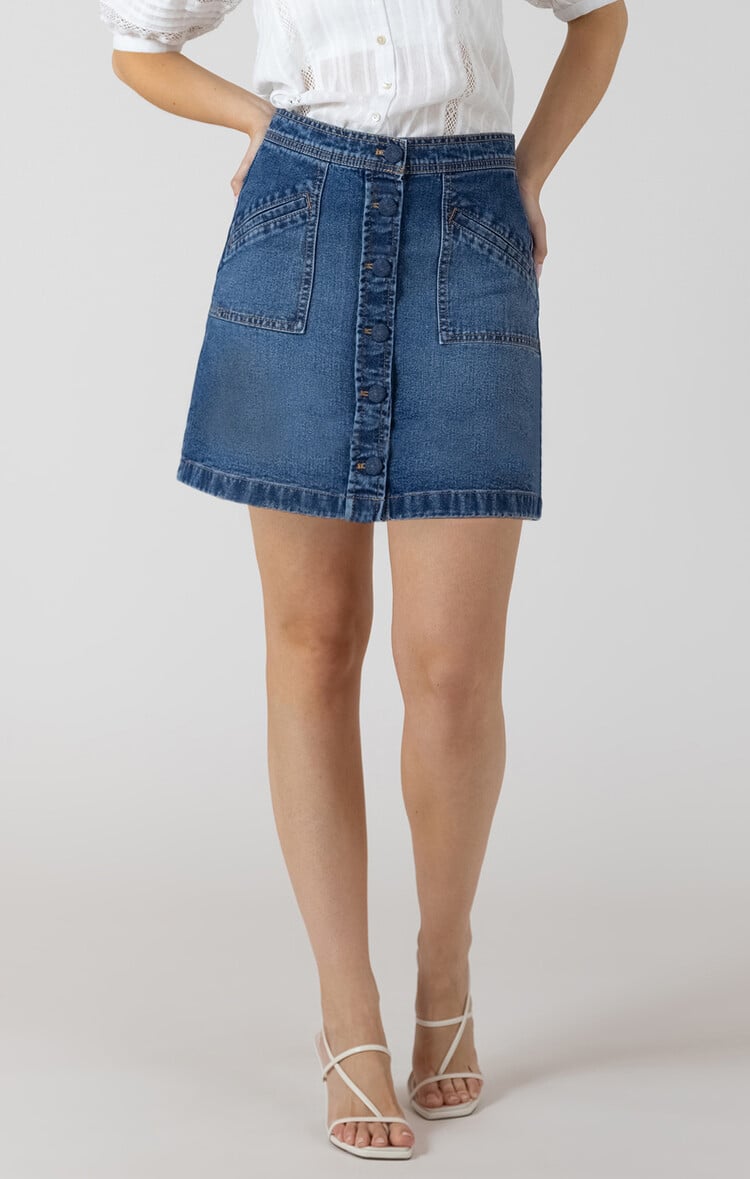 Dex Button Denim Skirt